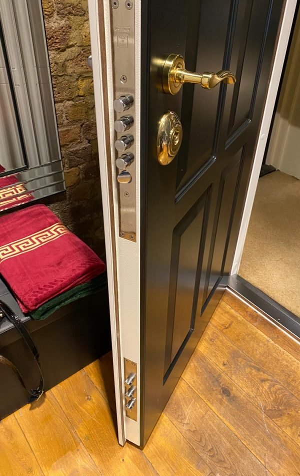 High security door with extra MOTTURA bolts and hidden chain fitted in central London.