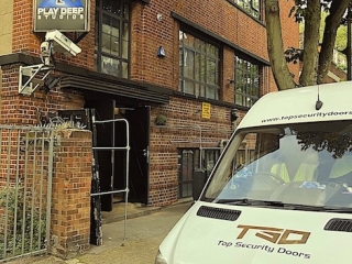 Commercial high security doors with electric latch fitted in kings cross.