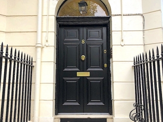 Exact replica design security door with an arch fanlight installed in a conservation area of Marylebone.