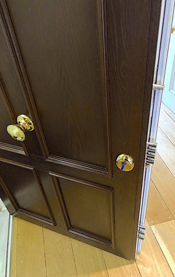 Custom like for like design, natural timber - oak security door in Chelsea SW3.