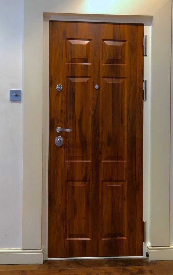Wood grain effect security door.