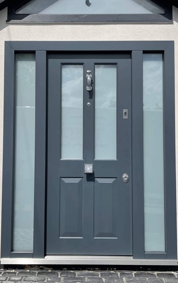 Security front door with a motorised lock and fingerprint scanner installed in Chigwell.