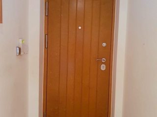 Security front door pictured from inside.