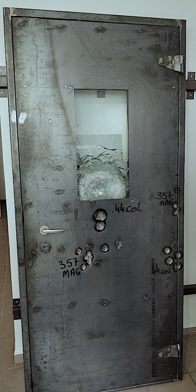 FB4 and FB6 bullet resistant door testing in a shooting range.