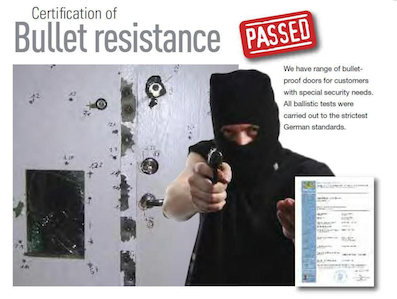 Bullet resistance certificate passed on our bullet resistant doors.