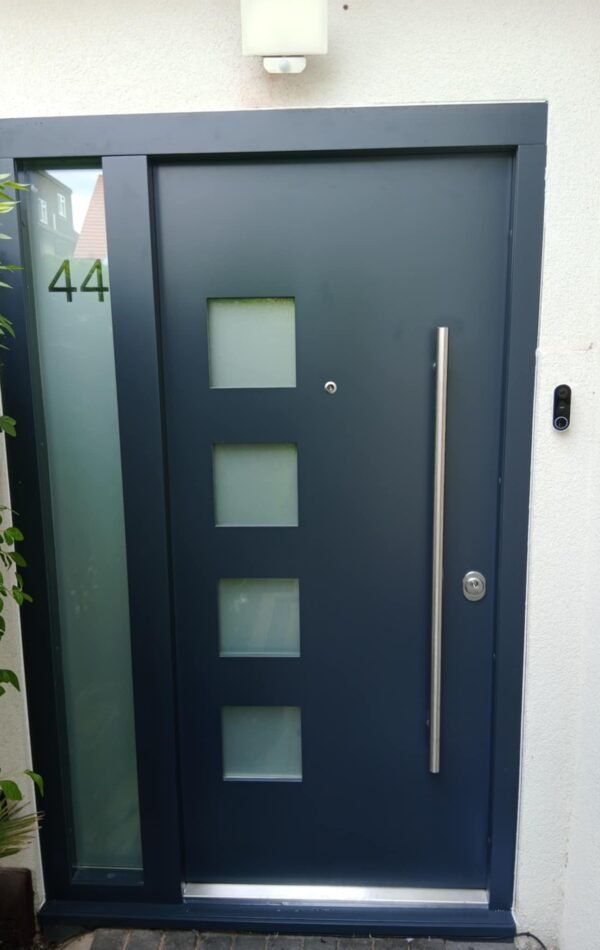 Beautiful design steel core reinforced entrance doors.