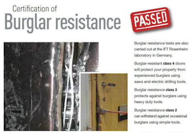 Burglar resistant doors RC3 certification.